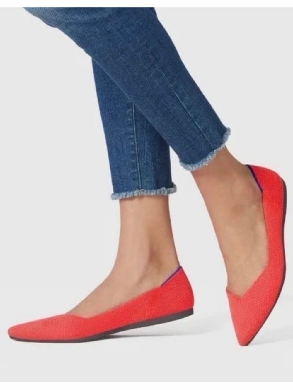 Rothy’s The Point Solid Red Pointed Toe Slips On Knit Flat Shoes Women’s Size 6